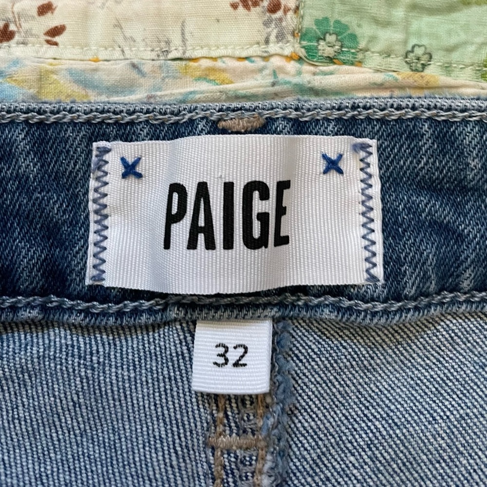 PAIGE Leenah Ankle Jeans in Classic Blue Wide Leg Raw Hem Excellent Shape Size32 - Picture 3 of 11